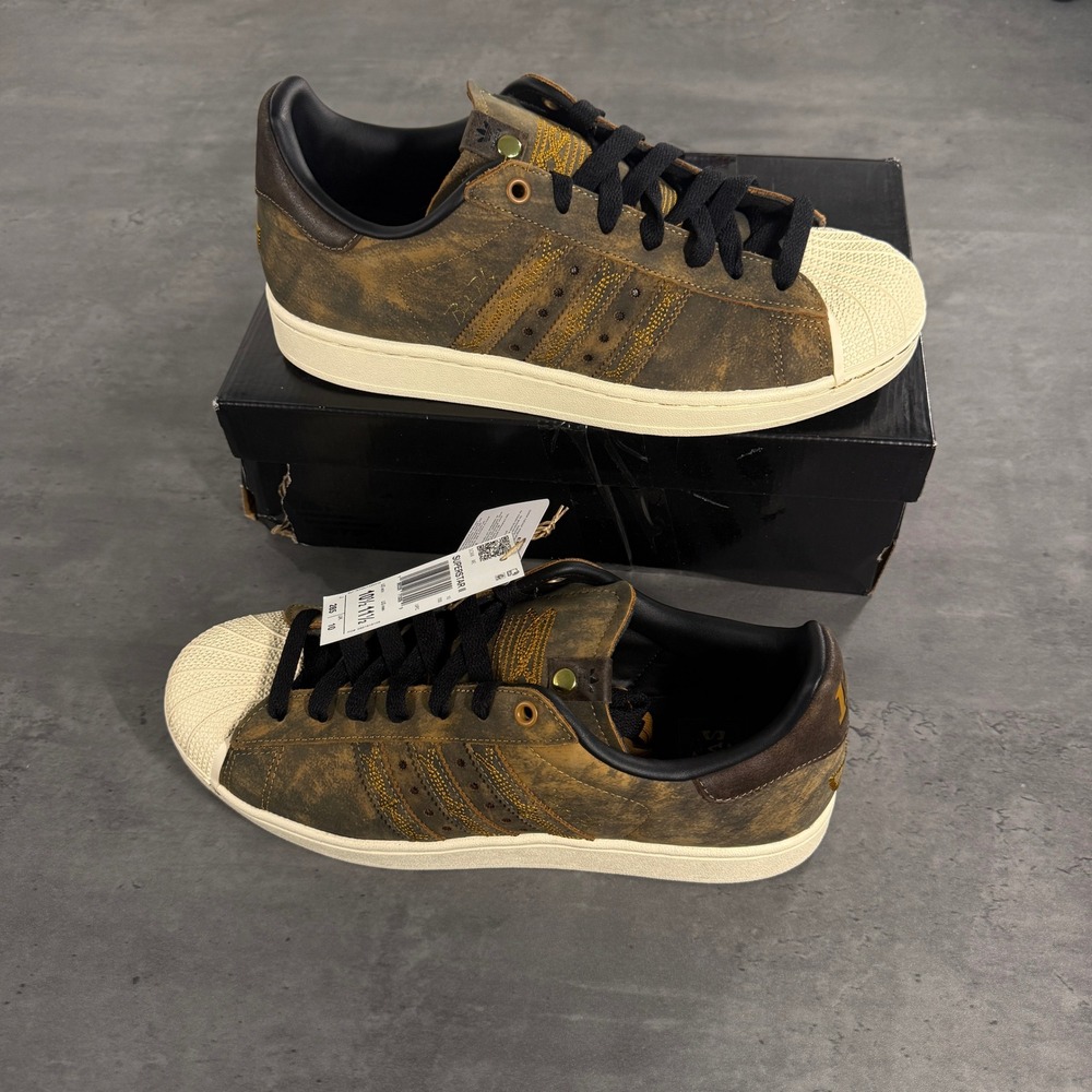 Adidas x Brock Purdy Superstar II 10.5 Brown Distressed Gold Toe Sneaker KI5284